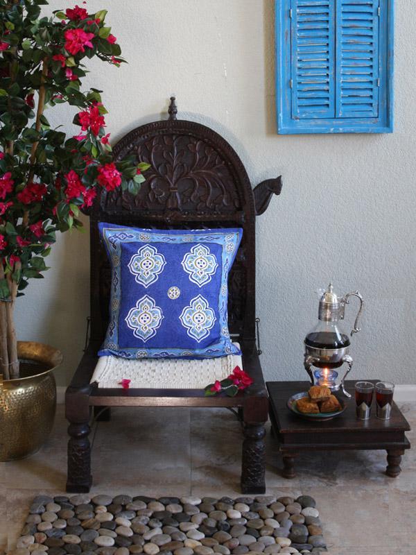 Casablanca Blues - Blue ~ Moroccan Quatrefoil Cushion Cover