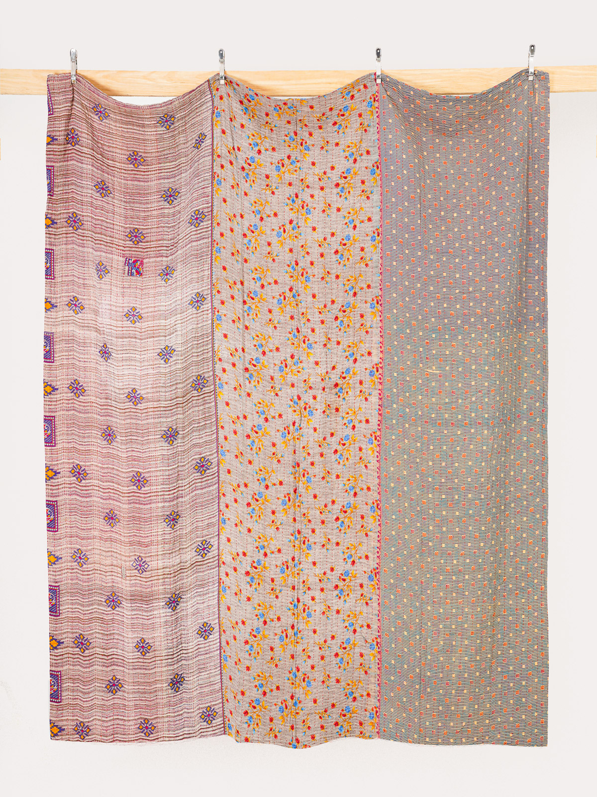 Mauve Garden Market Queen Kantha Quilt