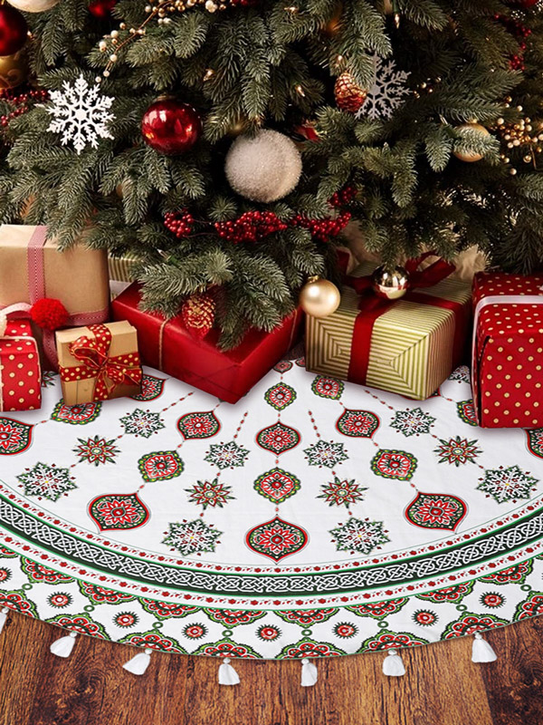 Ornamental ~ Red, Green, White Luxury Christmas Tree Skirt