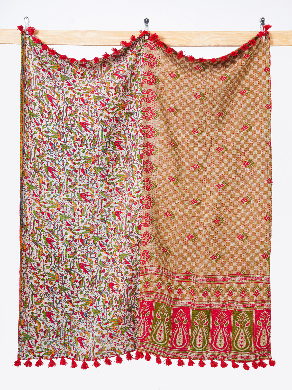 Sand Beige Paisley Kantha Throw Quilt