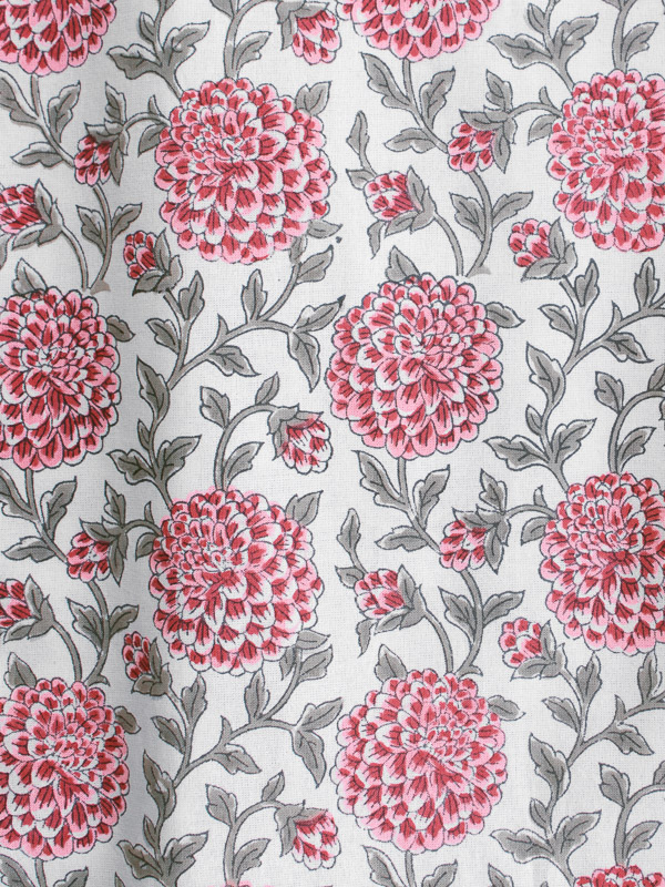 Dahlia Daydreams ~ White Fabric With Pink and Grey Floral Print
