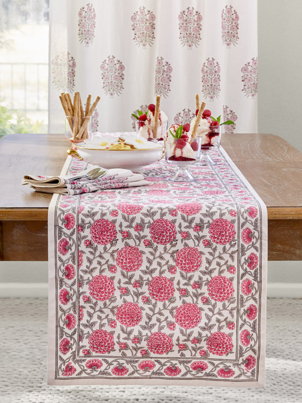 Dahlia Daydreams ~ Pink Floral Romantic Table Runner