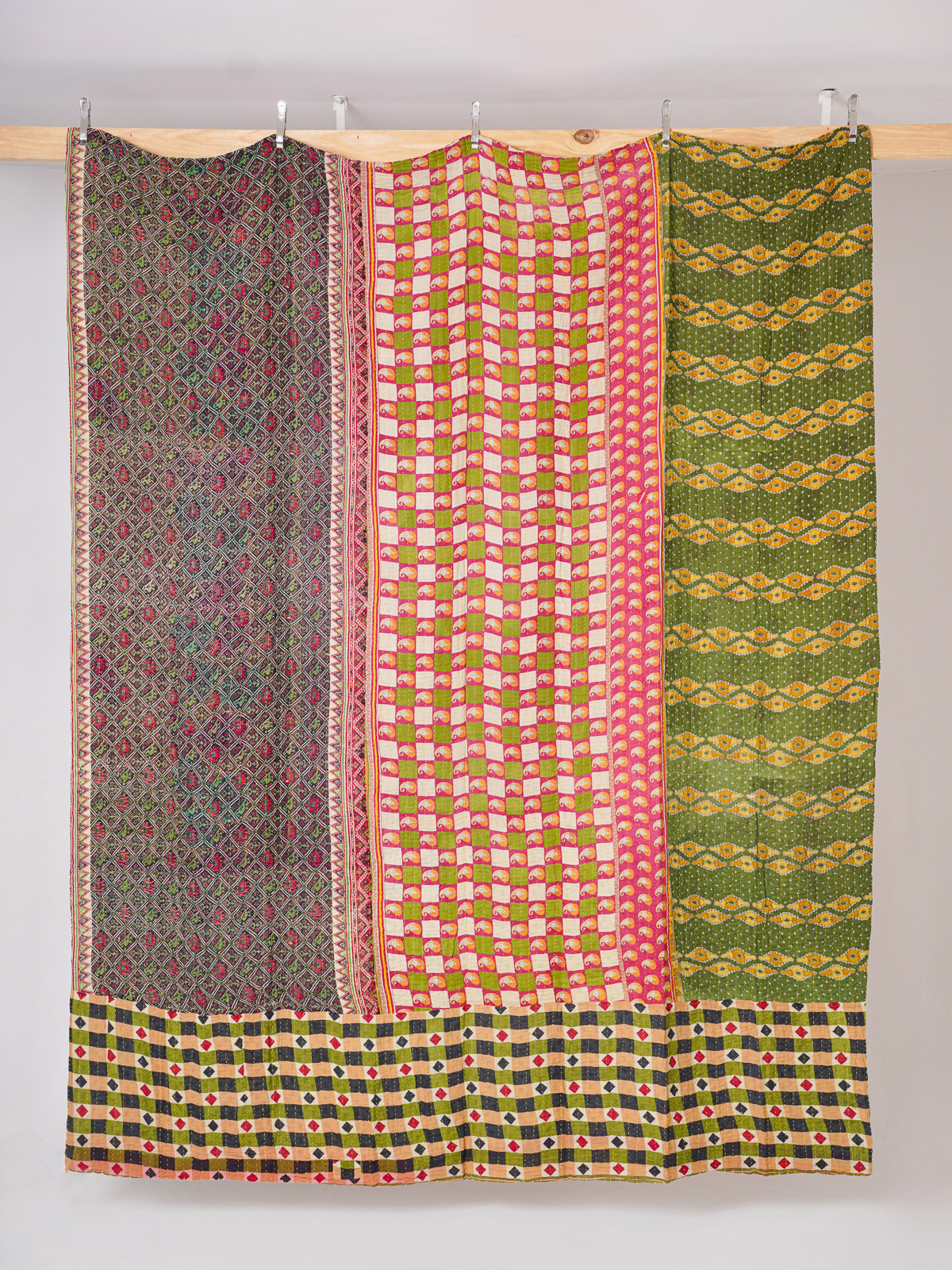 Rose Garden Mosaic King Kantha Quilt