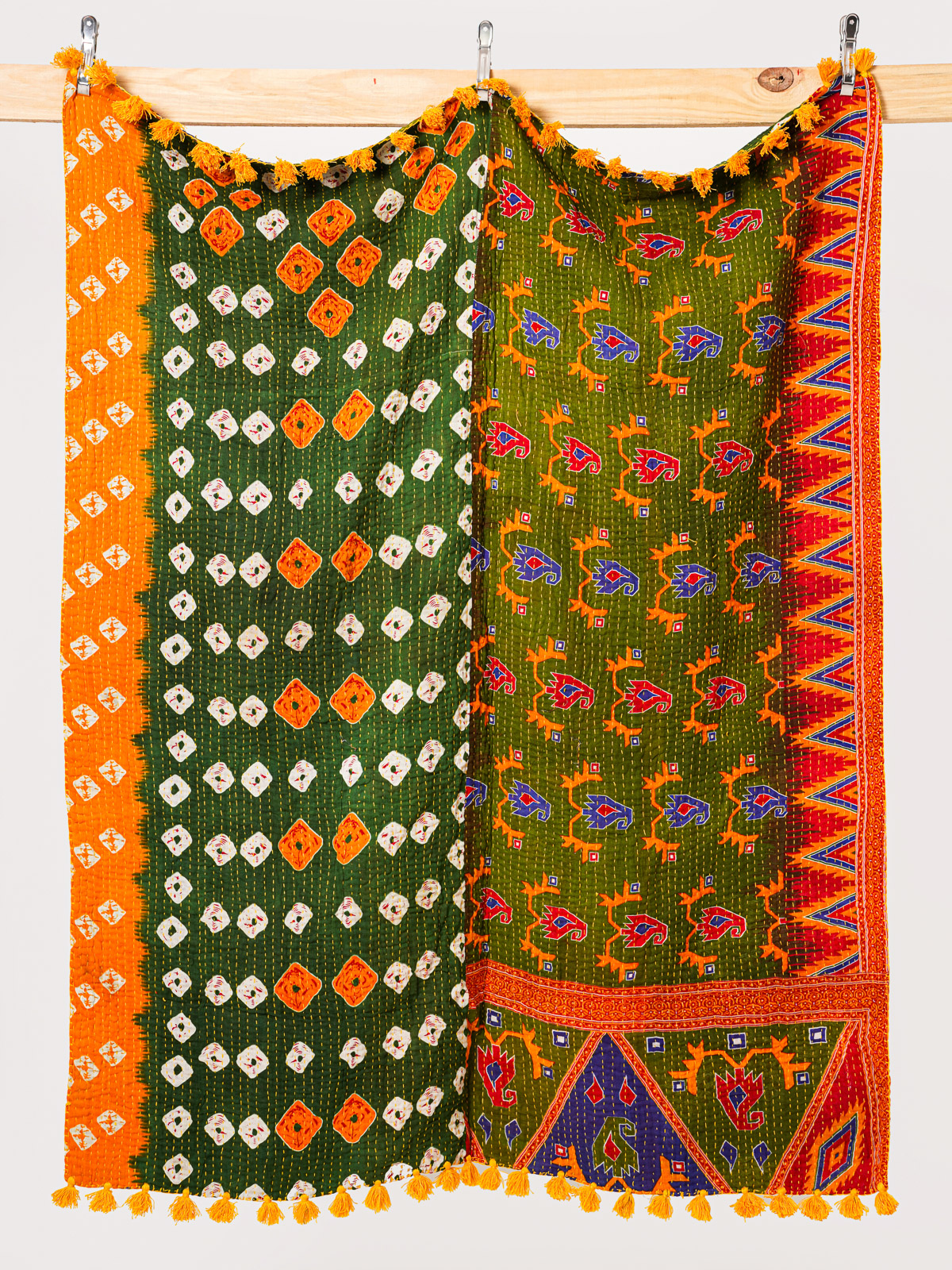 Marigold Harvest Kantha Throw Quilt