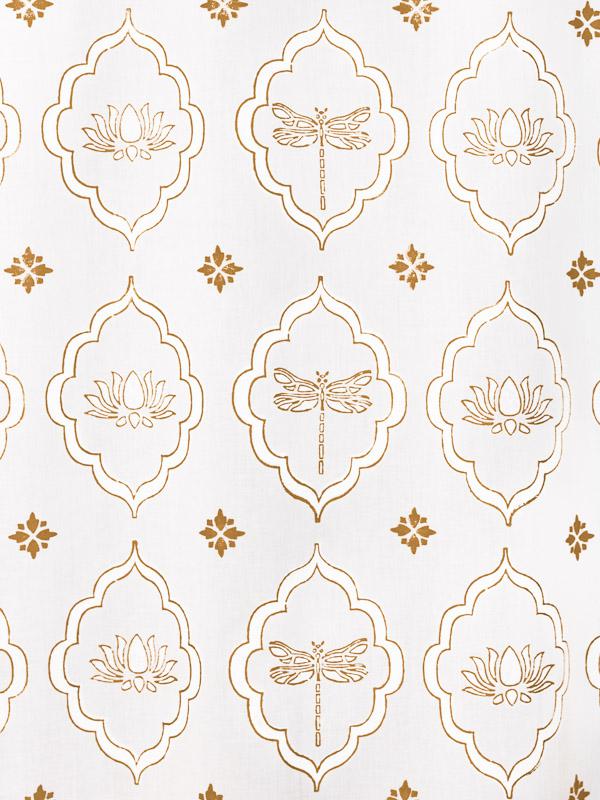 Dragonfly and Lotus ~ White and Gold Fabric Swatch