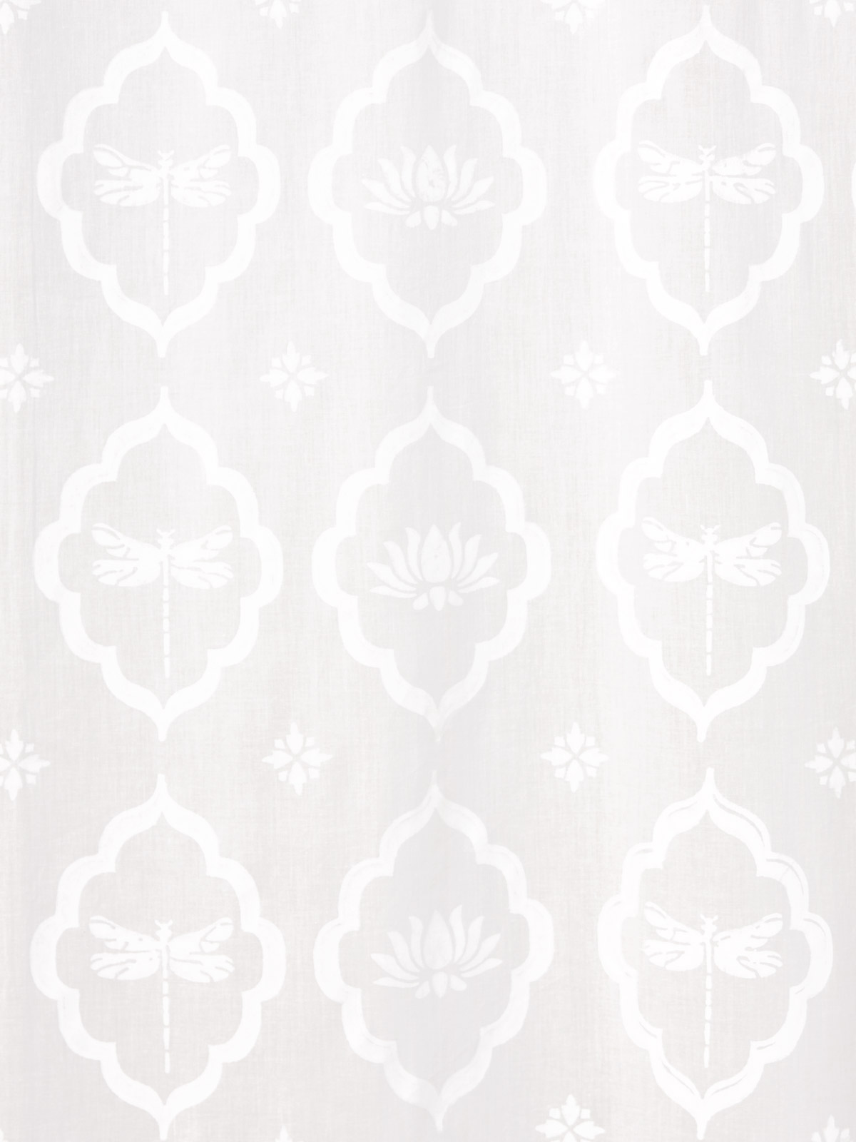 Dragonfly and Lotus ~ White on White Fabric With Botanical Print