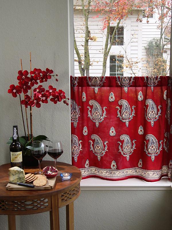 Red Kitchen Curtains Paisley Kashmir, Red Paisley Curtains