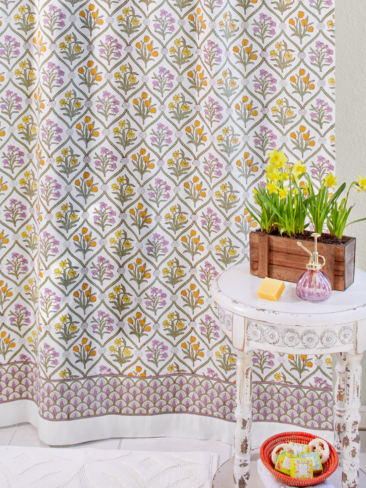 Empress Gardens - Main ~ Lush Floral Fabric White Shower Curtain