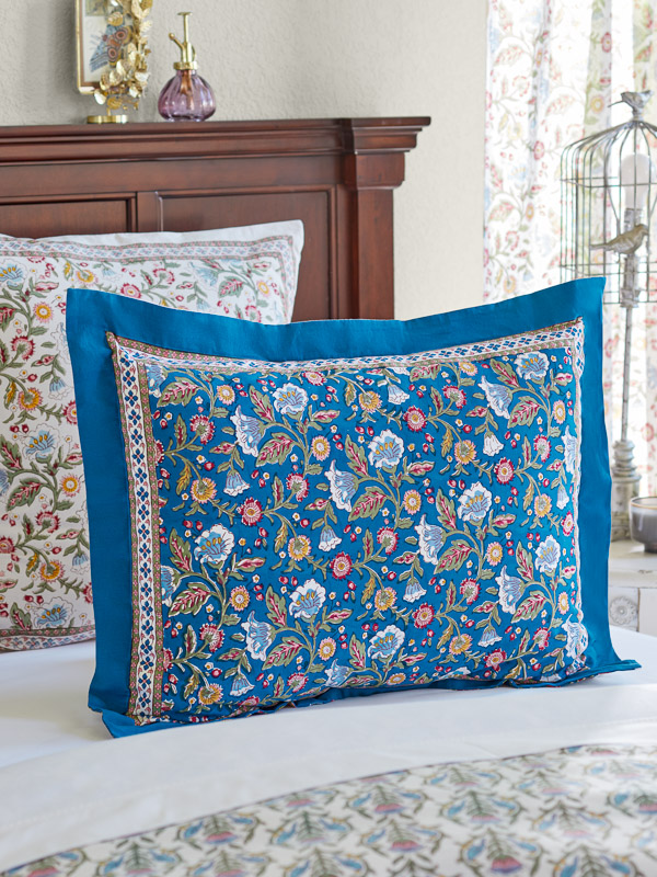 Enchanted pillow cover design in blue from Saffron Marigold