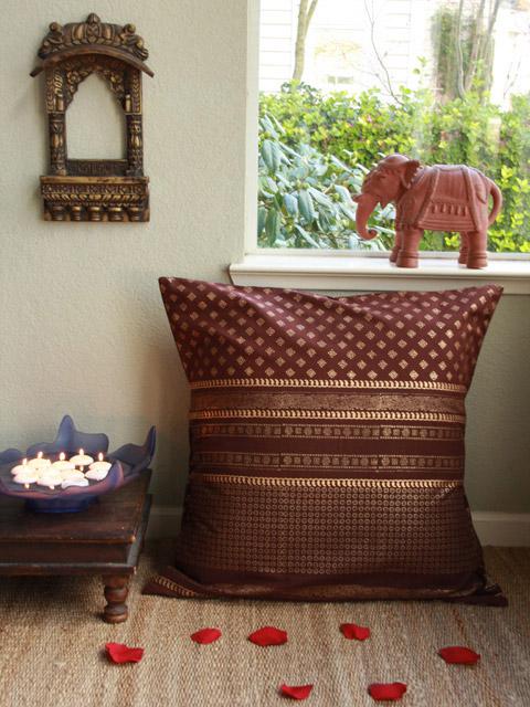 Gilded Chocolate (CP) ~ Chocolate Brown and Gold Sari Euro Sham