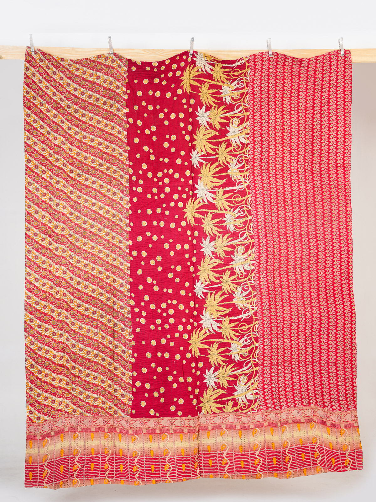 Rose Marigold Courtyard King Kantha Quilt