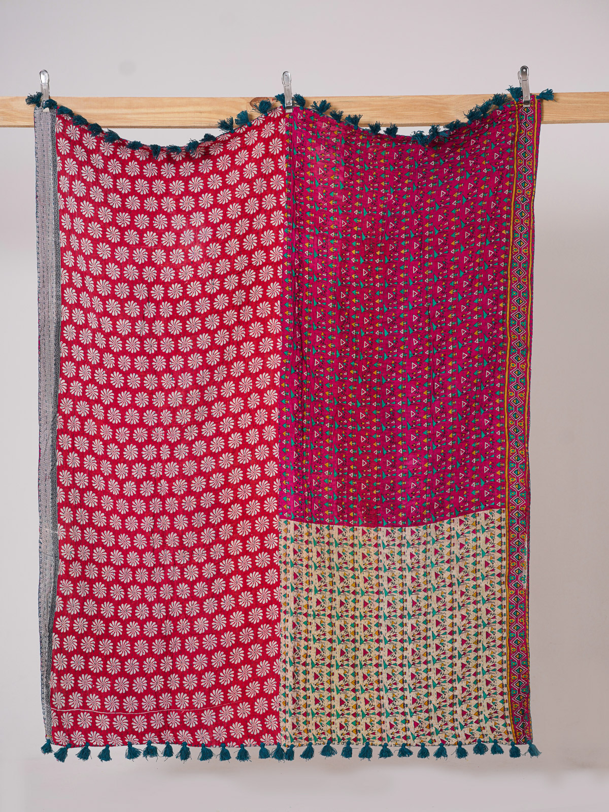 Berry Monsoon Garden Kantha Throw Quilt