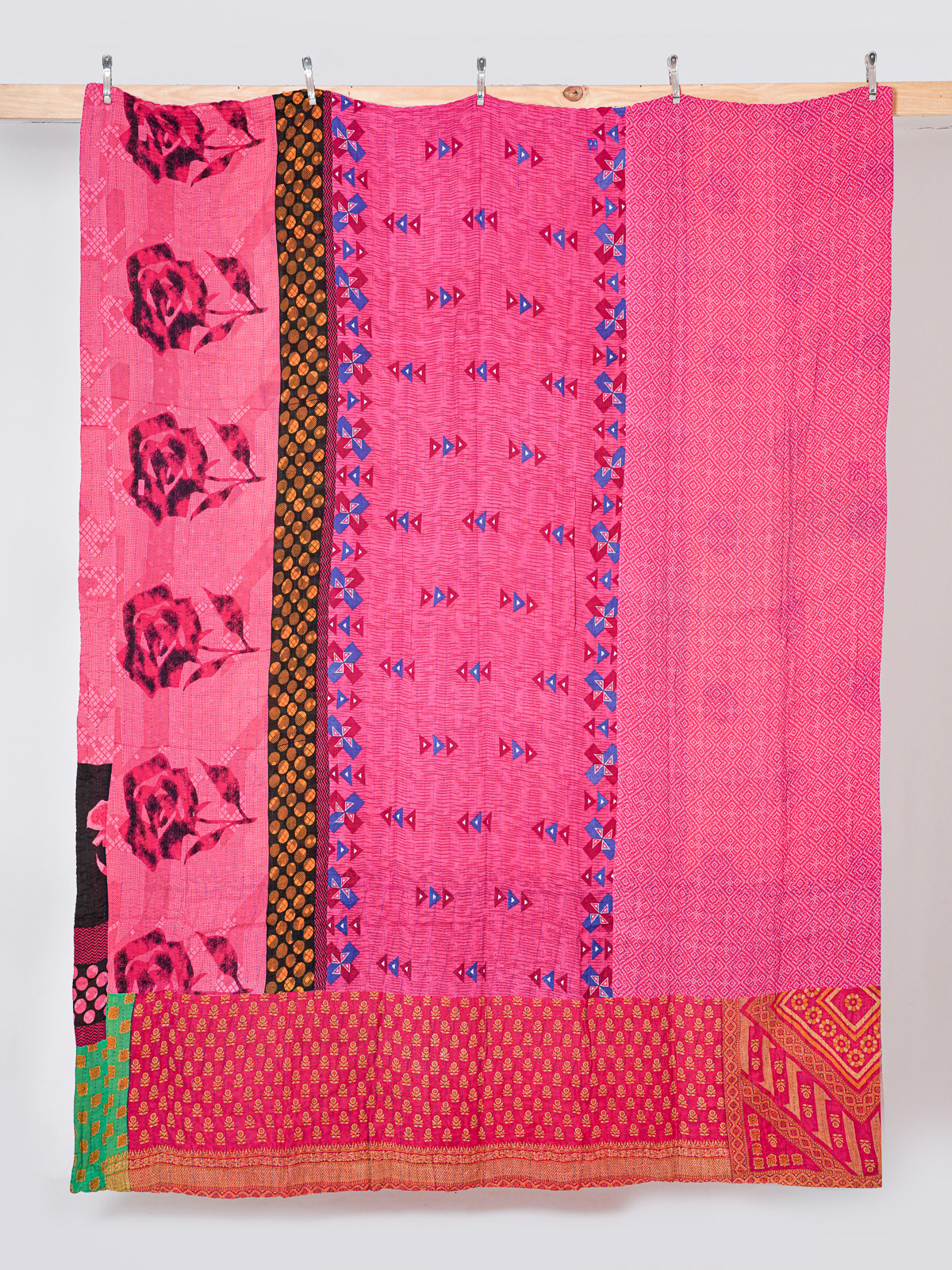 Pink Rose Reverie King Kantha Quilt