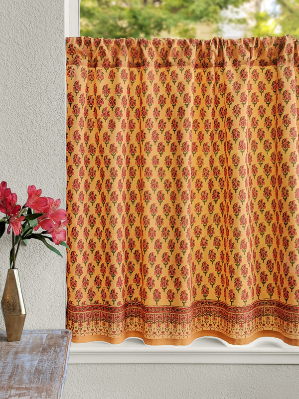Indian Summer ~ Orange Paisley India Sari Kitchen Curtain