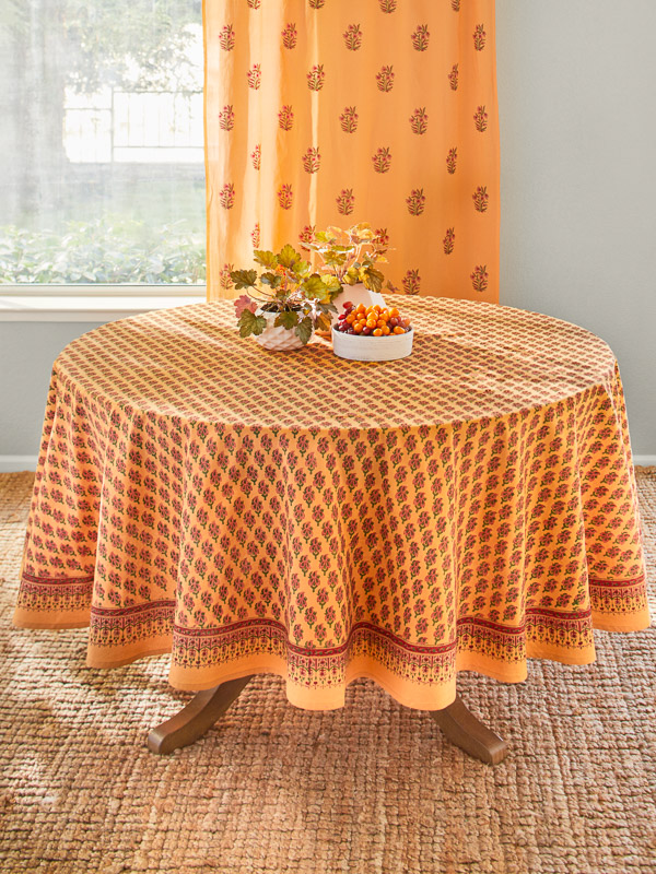 Orange Paisley Indian Round Tablecloth, Round Table Clothes