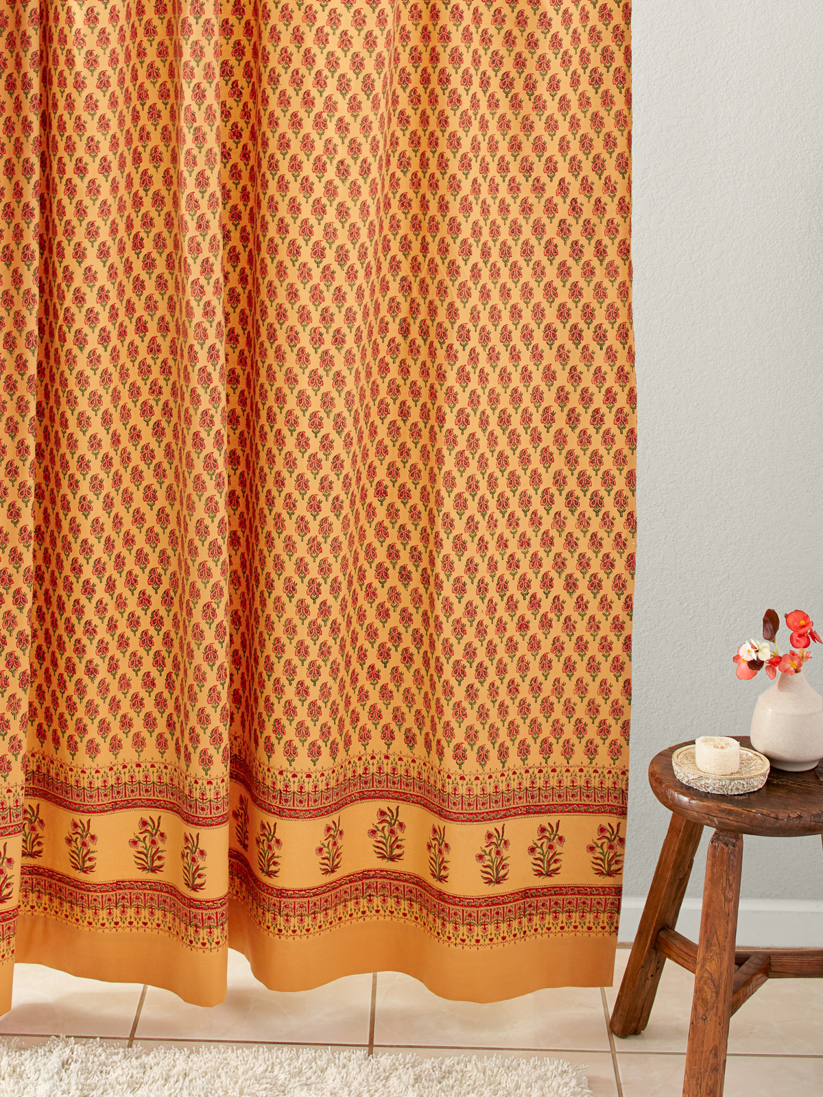 Indian Summer ~ Orange Paisley Cotton Gypsy Shower Curtain
