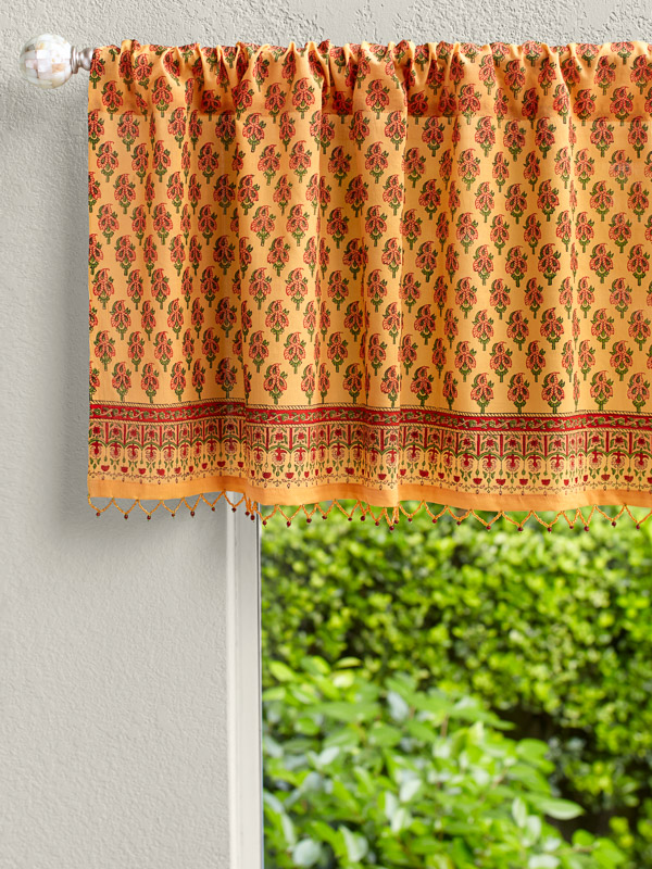Indian Summer ~ Orange Paisley Beaded Window Valance
