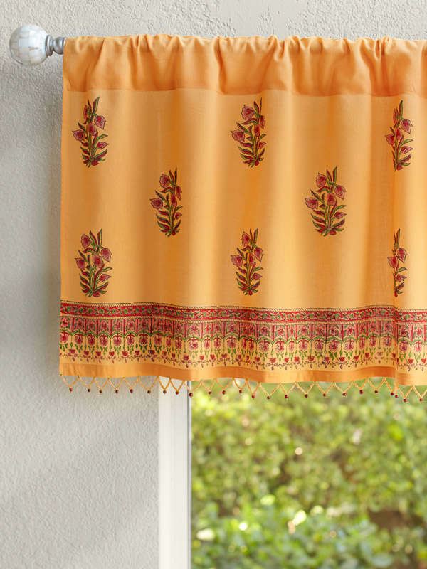 Indian Summer (CP) ~ Orange Paisley Beaded Window Valance