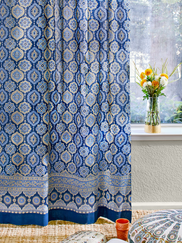 Istanbul ~ Moroccan Boho Style Navy Blue & Gold Curtain