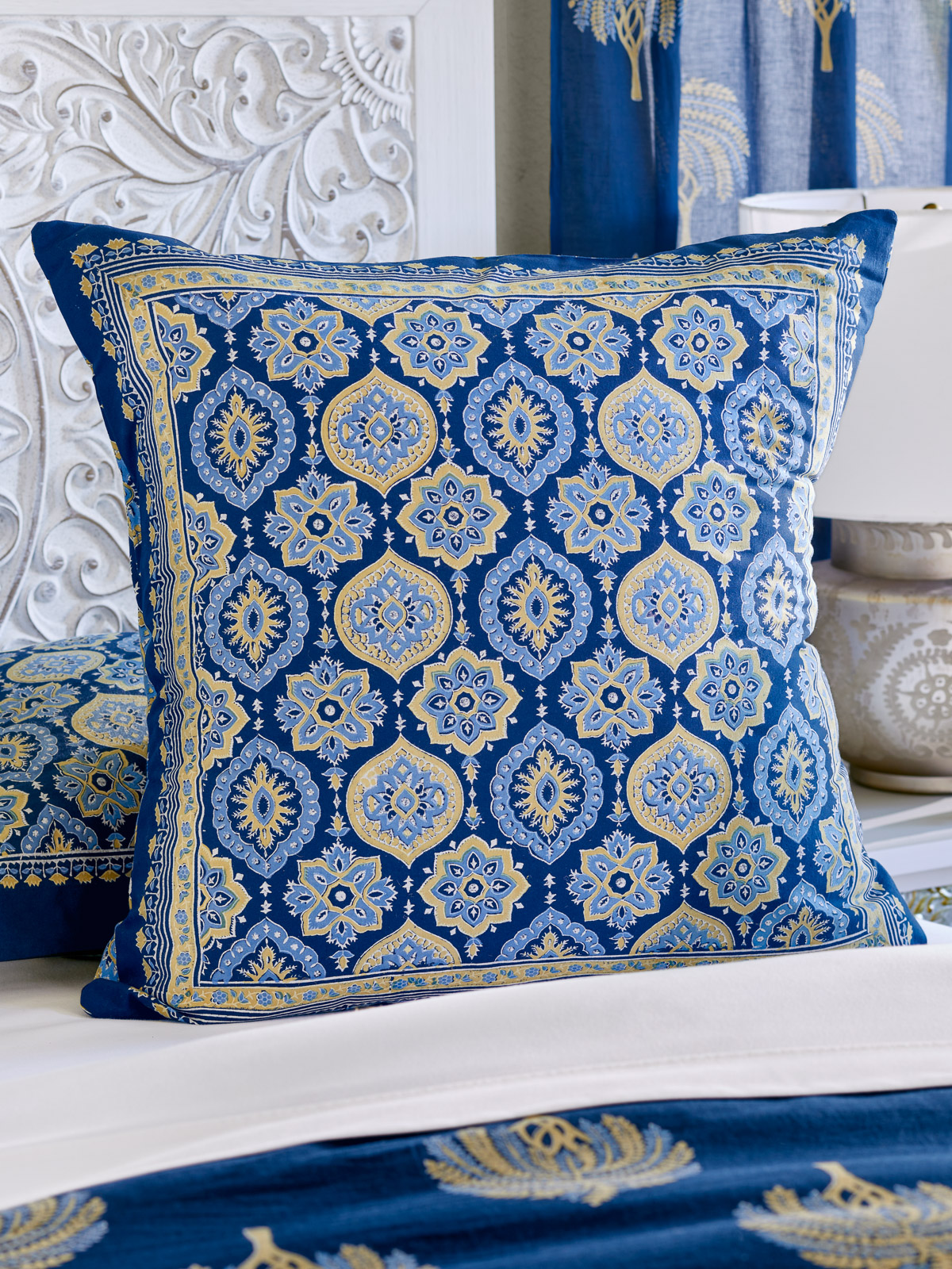 Istanbul ~ Moroccan Boho Style Navy Blue & Gold Euro Sham