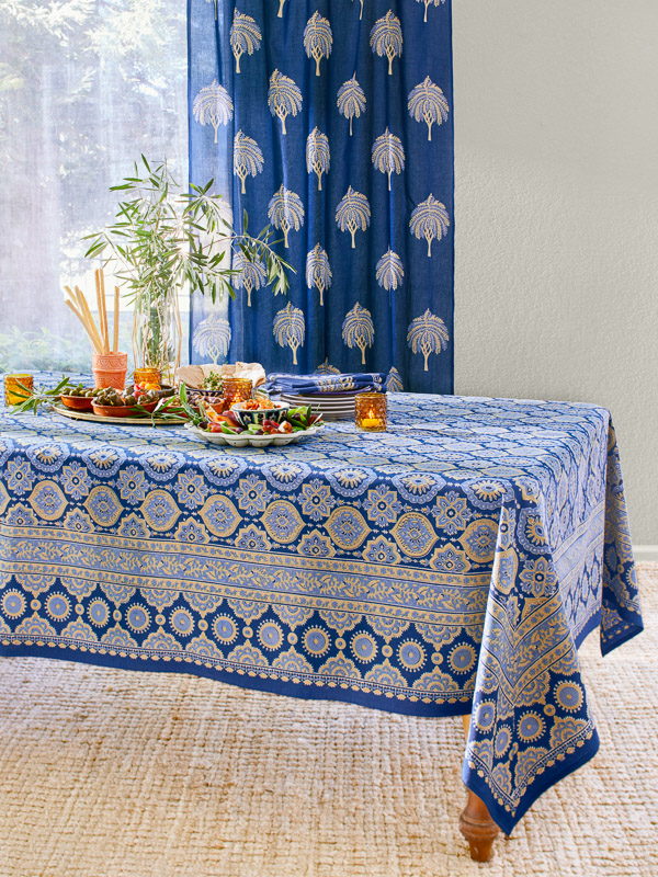 Istanbul ~ Moroccan Boho Style Navy Blue & Gold Tablecloth