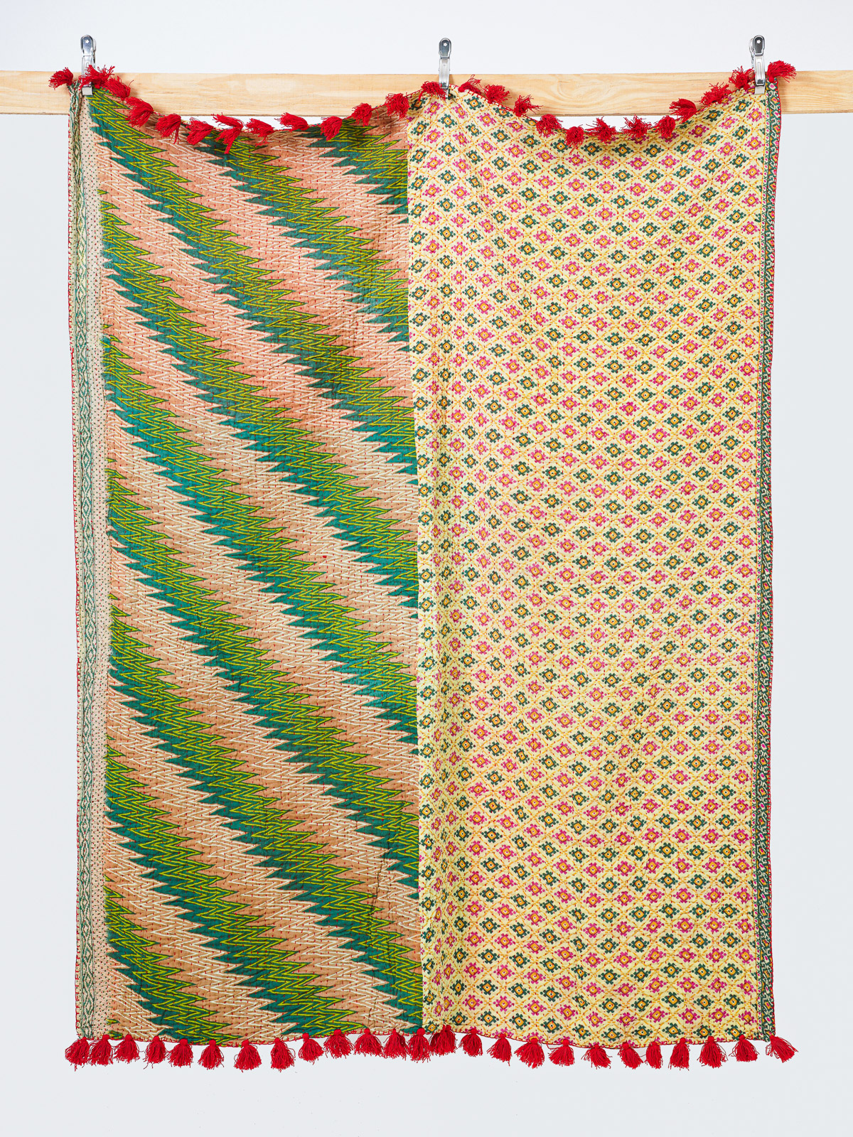 Verdant Meadow Throw Kantha Quilt