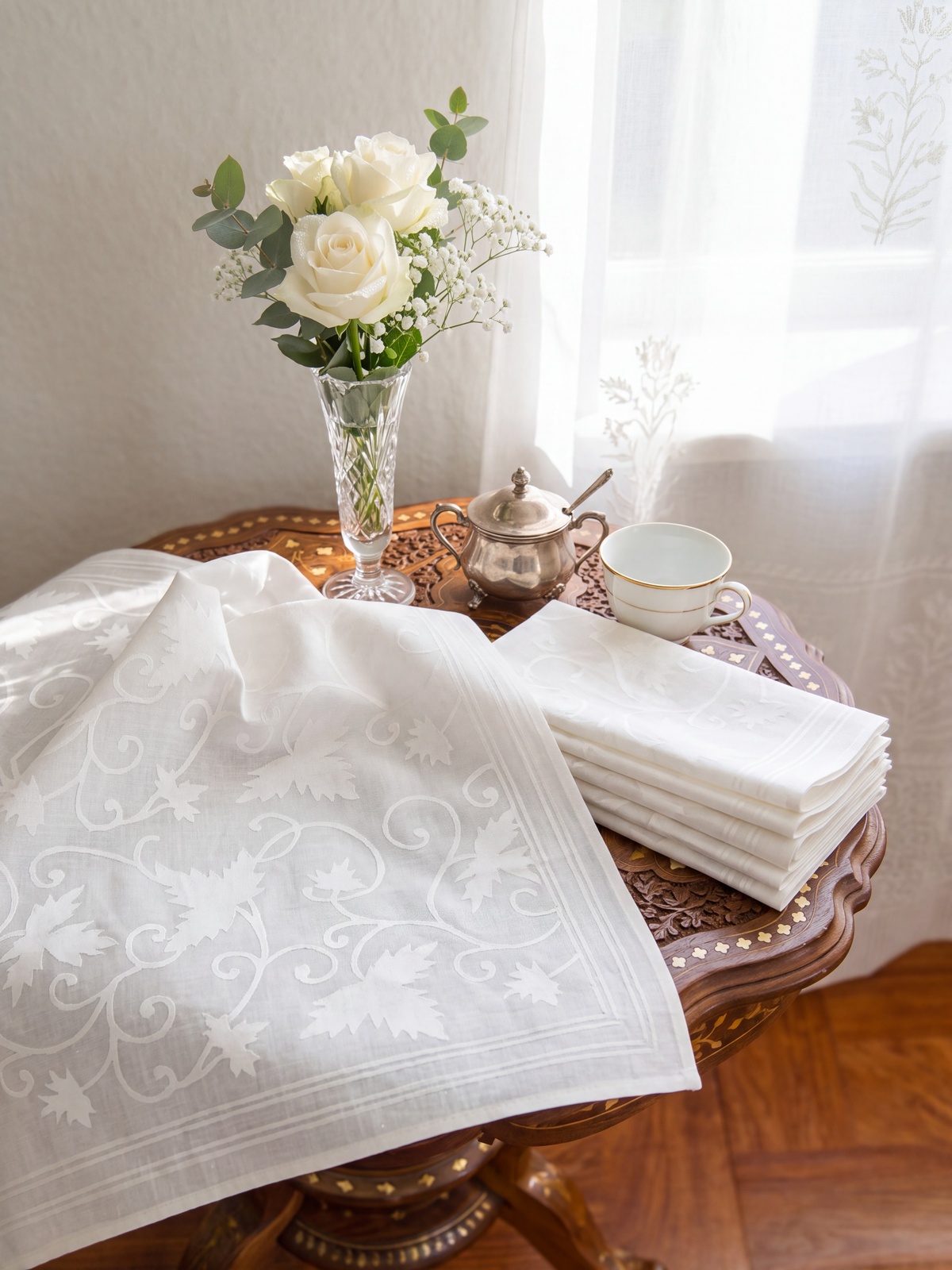 Ivy Lace ~ Elegant White Cotton Cloth Dinner Napkins