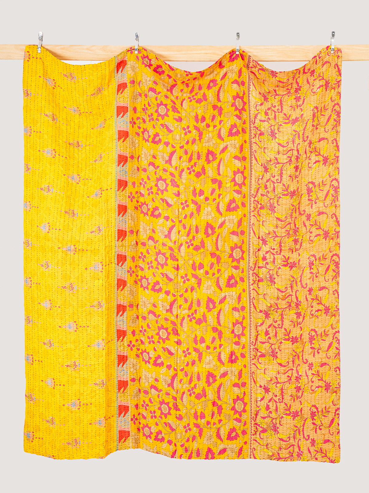 Marigold Blossom Garden Queen Kantha Quilt