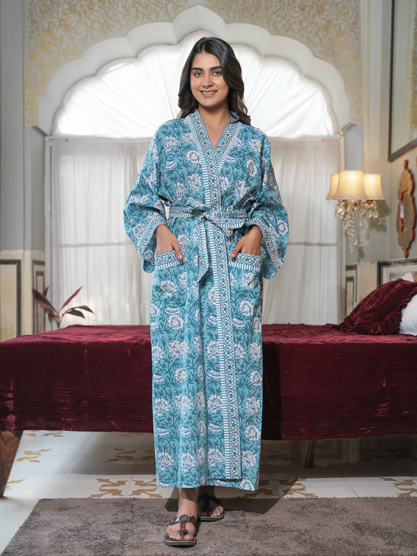 Jasmine Sambac ~ Floral Kimono Robe, Resort Lounge Wear