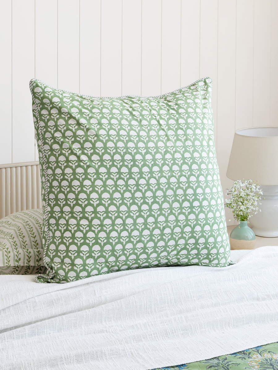 Jardin des Tuileries ~ Green Booti Floral Euro Sham