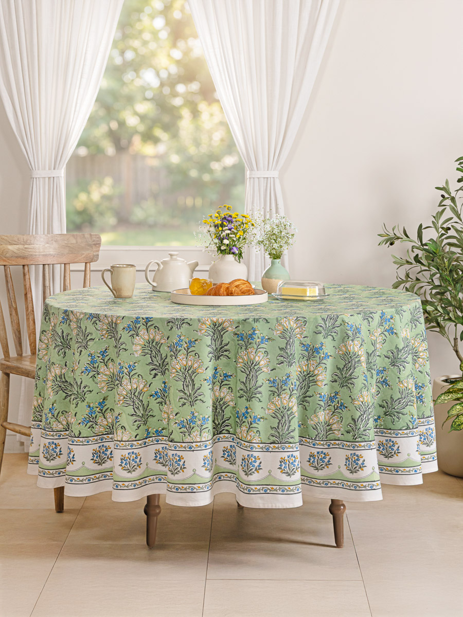 Jardin des Tuileries ~ French Green Floral Round Tablecloth