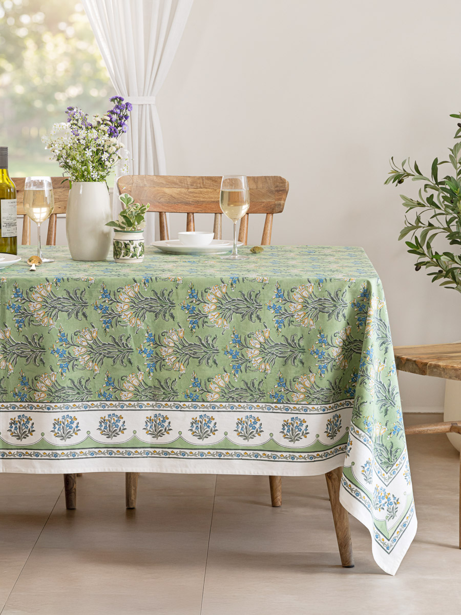 Jardin des Tuileries ~ French Green Floral Cotton Tablecloth