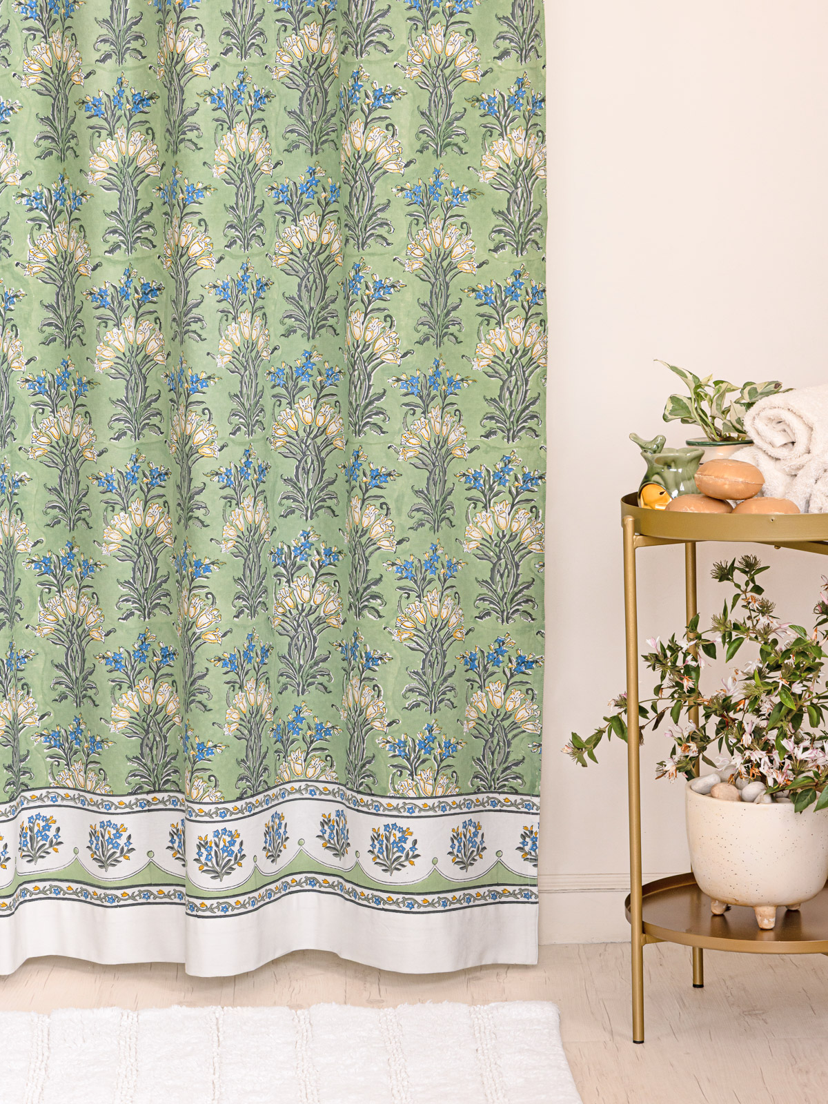 Jardin des Tuileries ~ French Green Floral Cotton Shower Curtain