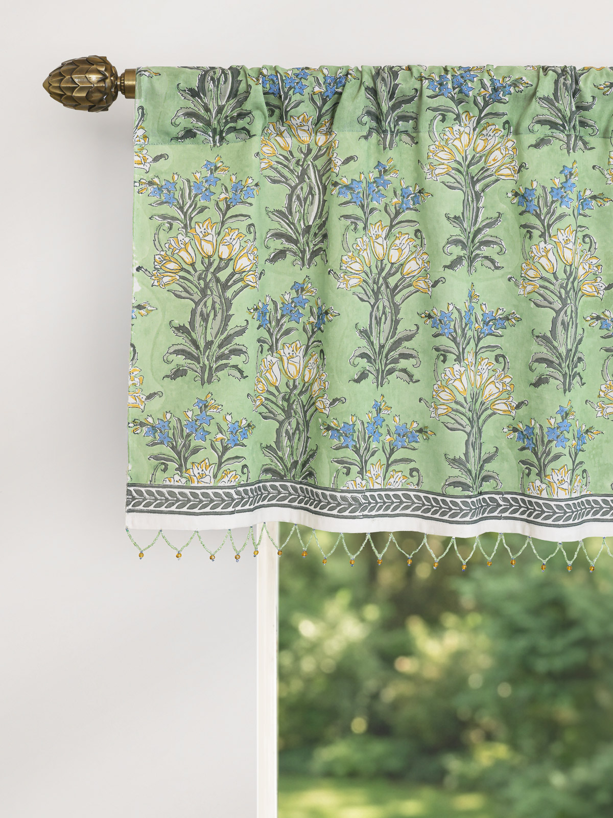 Jardin des Tuileries ~ French Green Floral Voile Window Valance