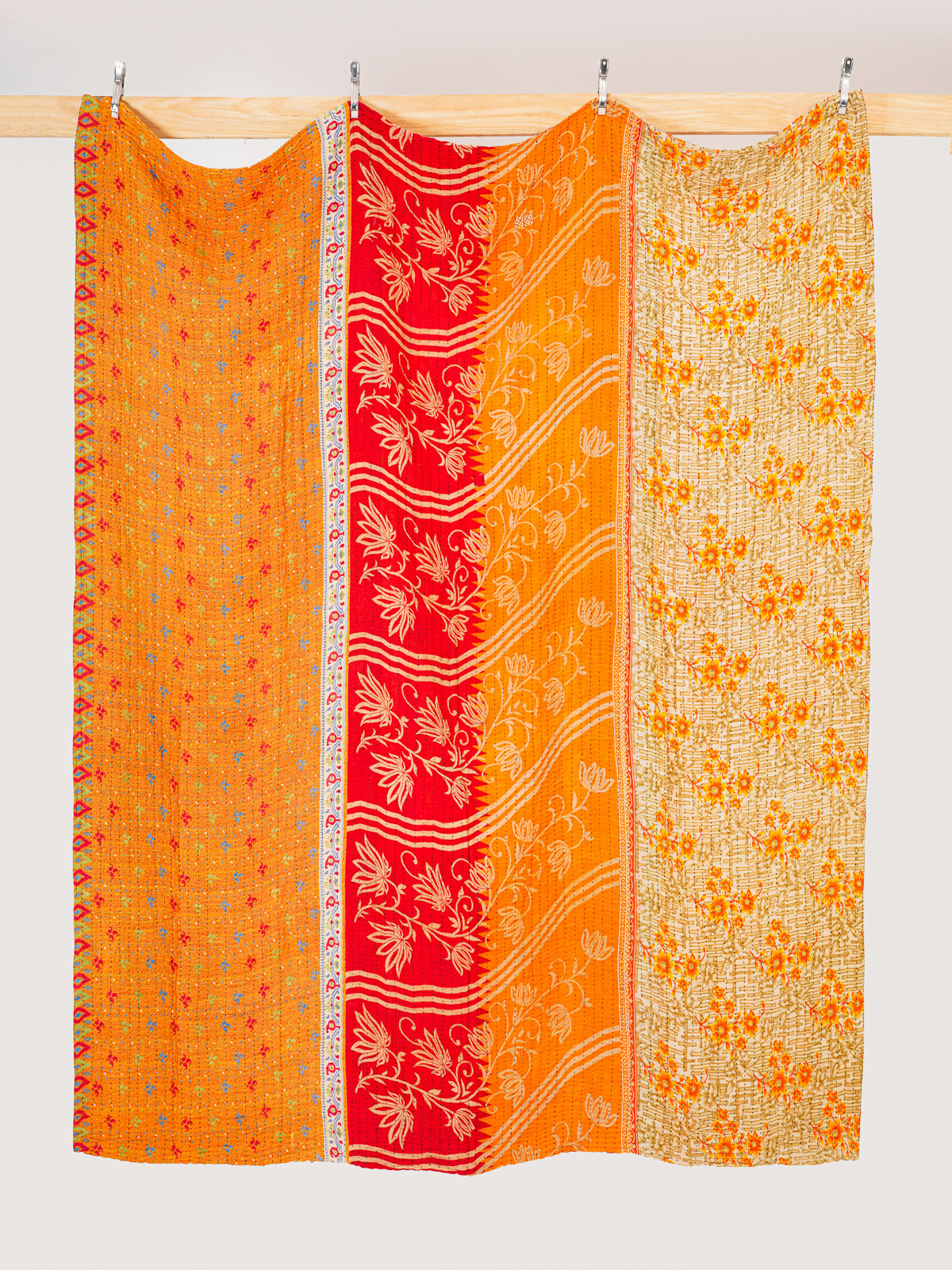 Amber Sunset Garden Queen Kantha Quilt