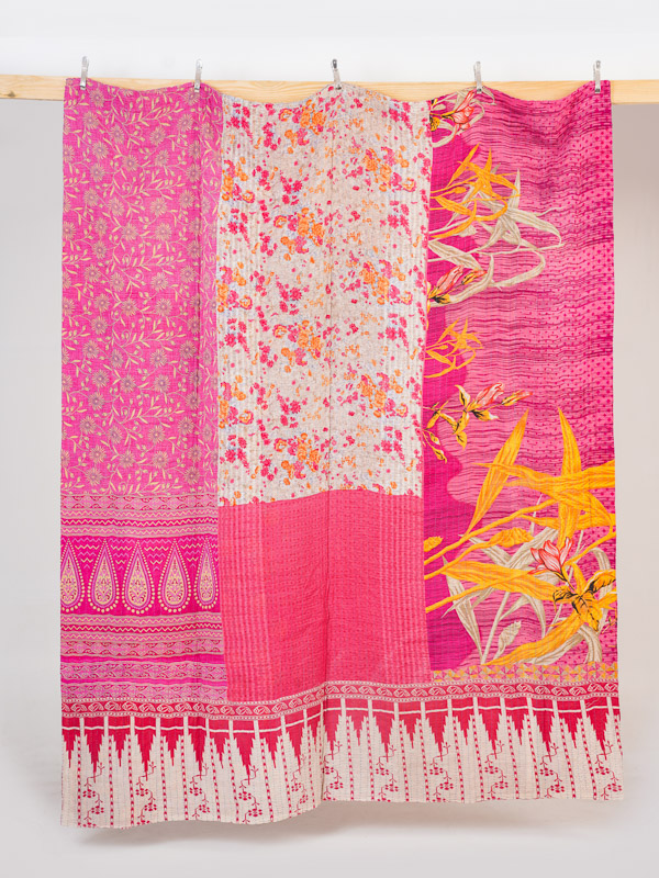 Lali Rajiya ~ Vintage Kantha Quilt King Sari Bedspread