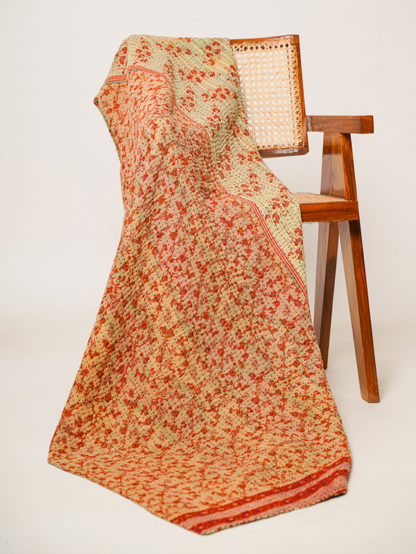 Lali Rajiya ~ Vintage Kantha Quilt Sari Throw