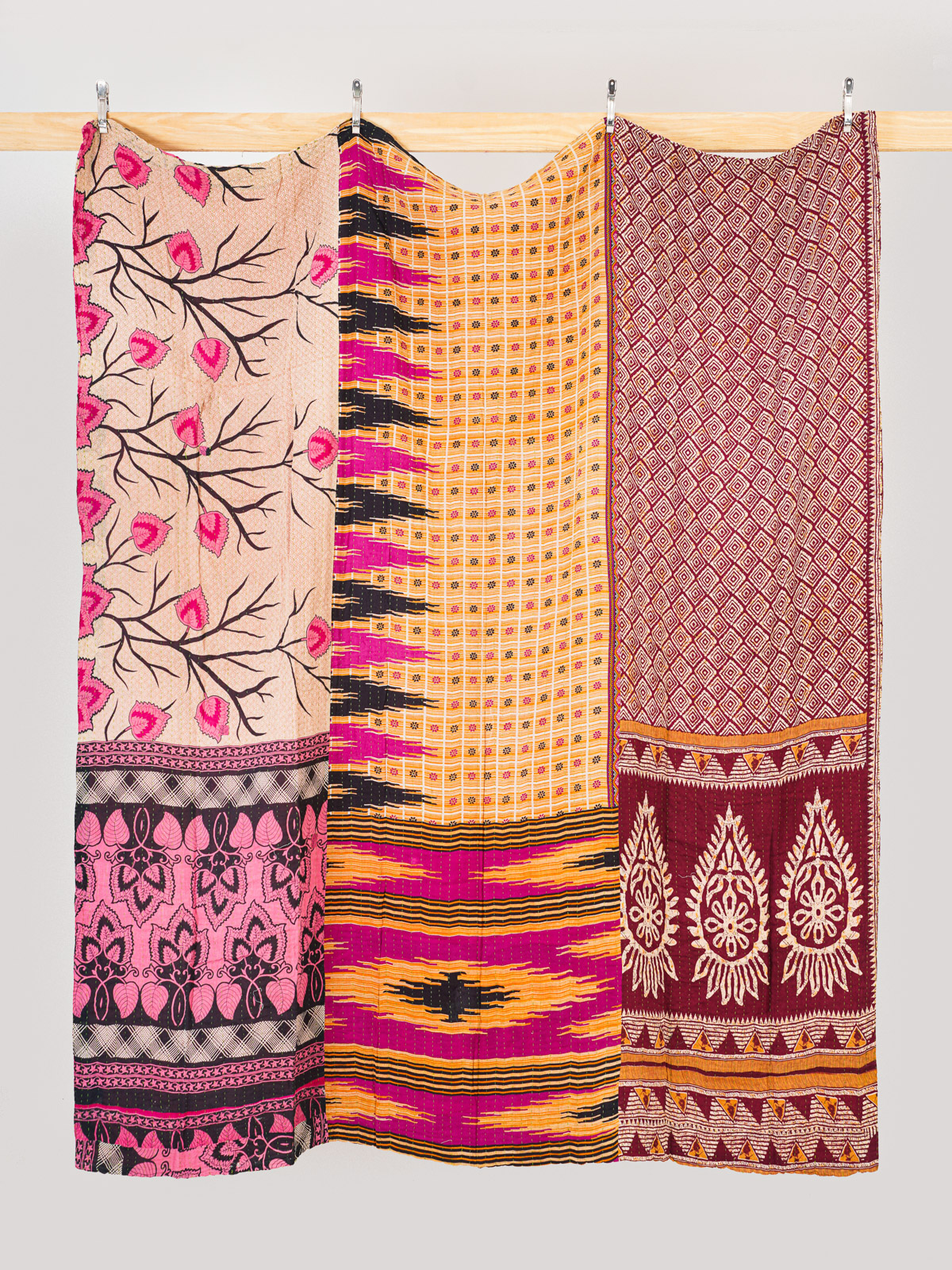 Magenta Lotus Courtyard Queen Kantha Quilt