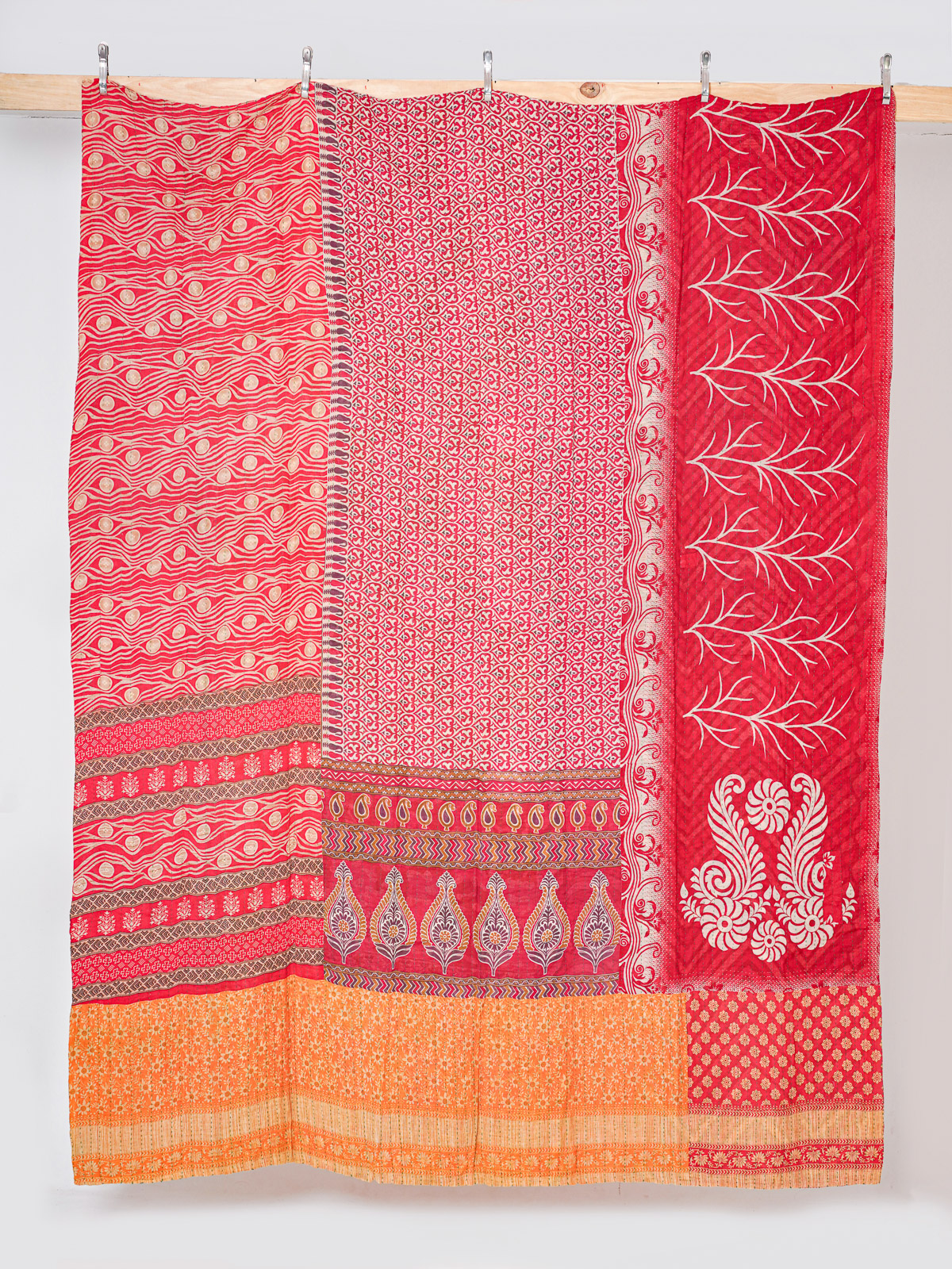 Crimson Marigold Bazaar King Kantha Quilt