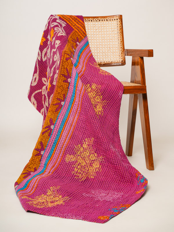 Lali Yadav ~ Vintage Kantha Quilt Sari Throw