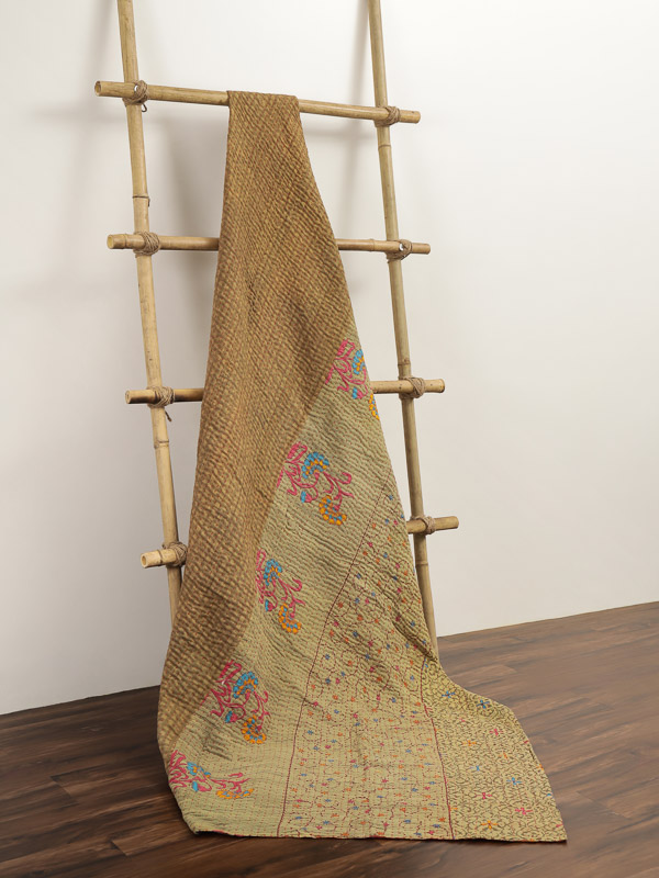 Lali Yadav ~ Vintage Kantha Quilt Sari Throw