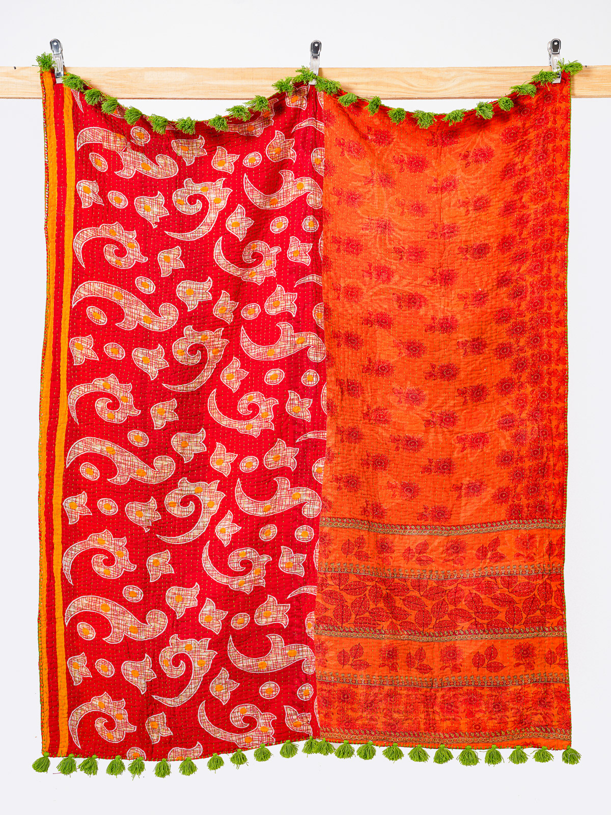 Vermilion Romance Throw Kantha Quilt