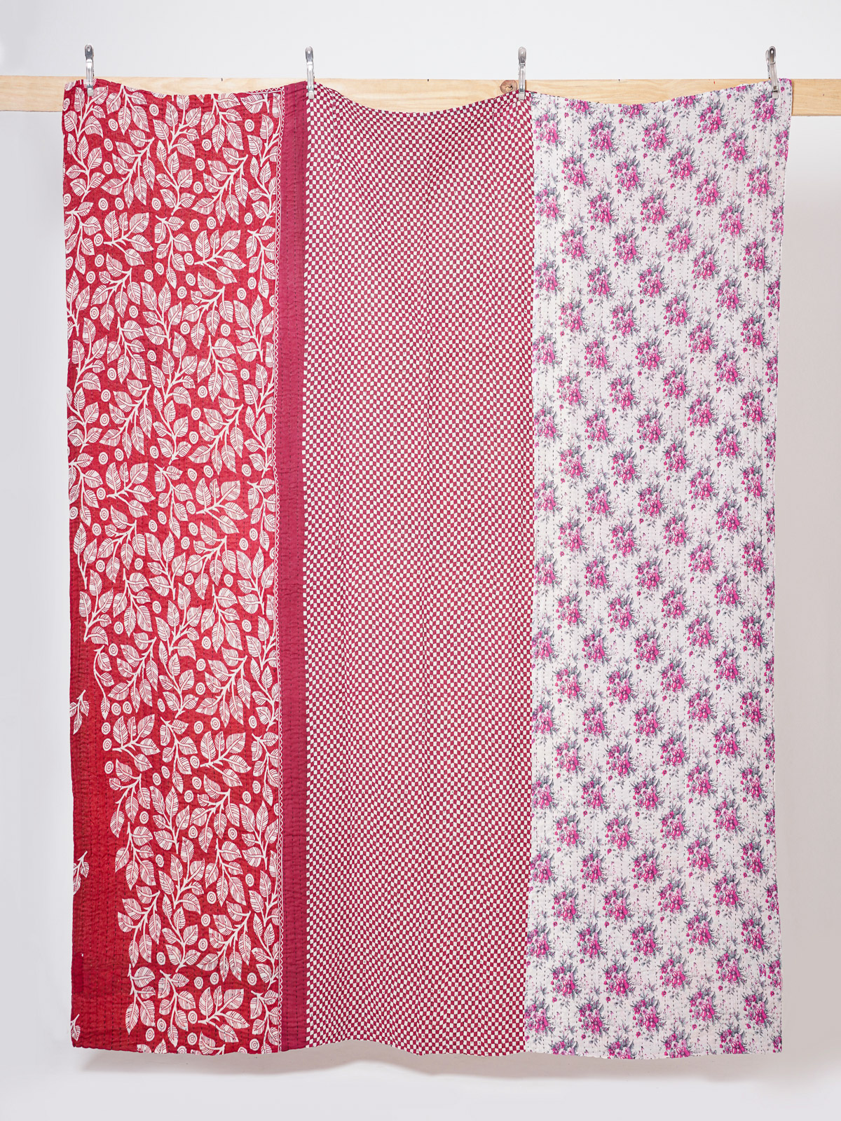 Scarlet Blossom Garden Queen Kantha Quilt