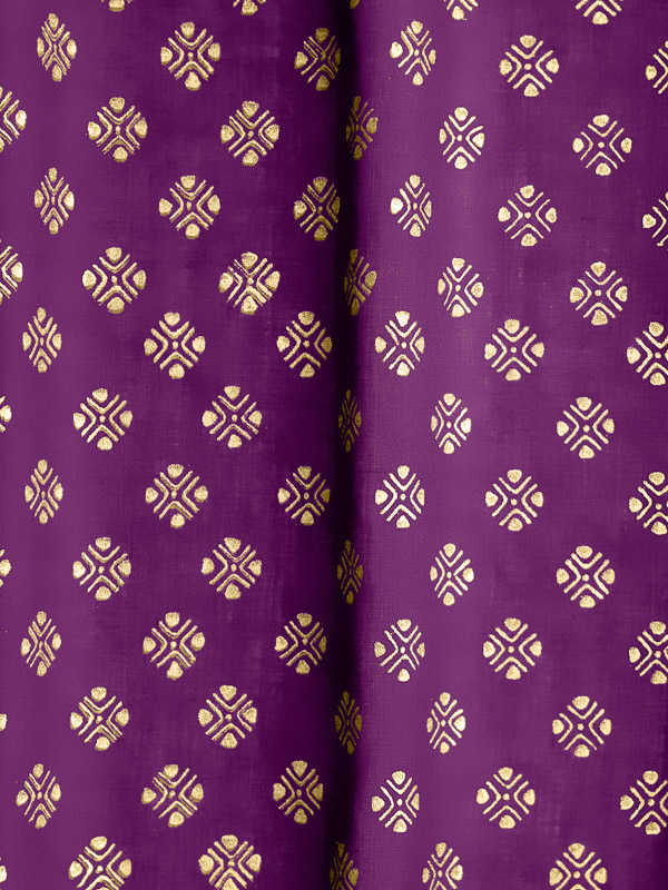 Mystic Amethyst ~ Purple Fabric With Gold Dot Indian Print