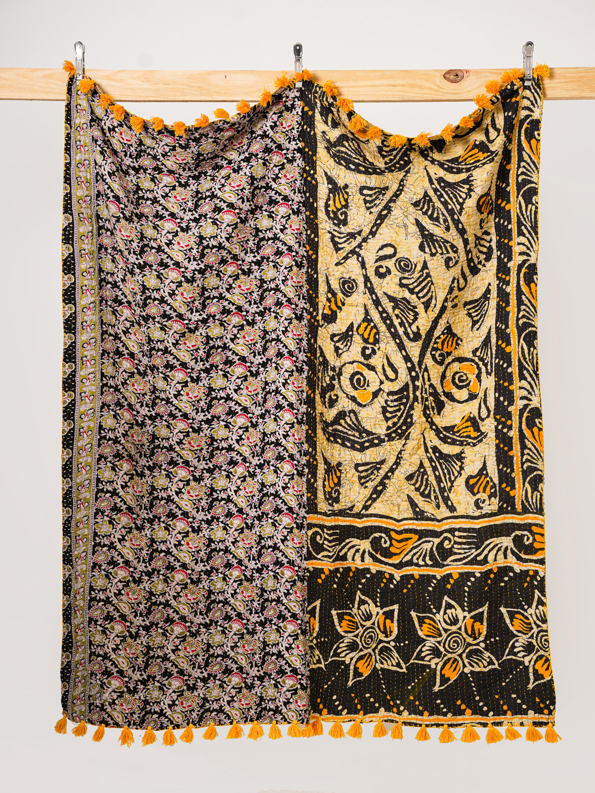 Amber Midnight Kantha Throw Quilt