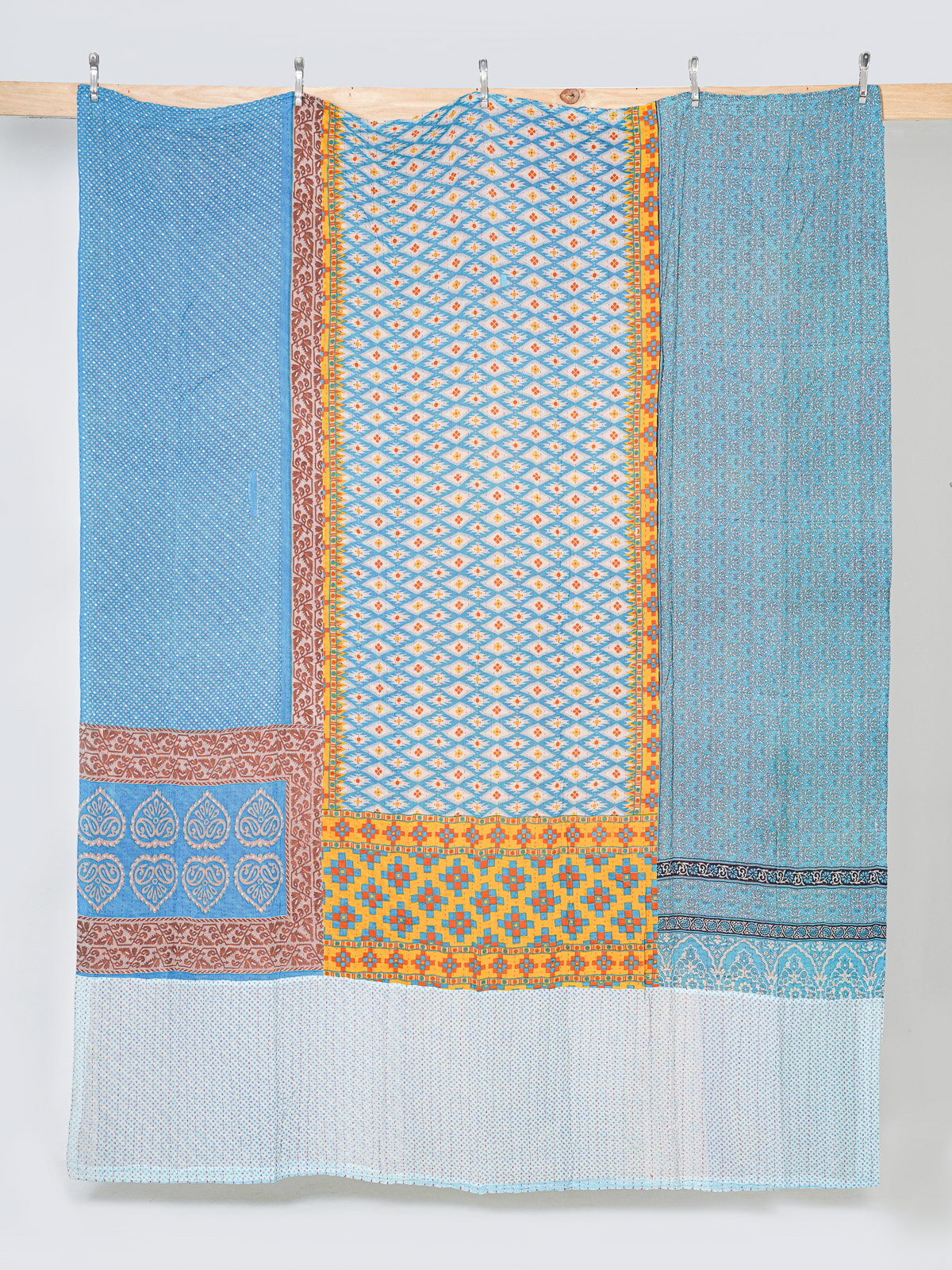 Azure Saffron Courtyard King Kantha Quilt
