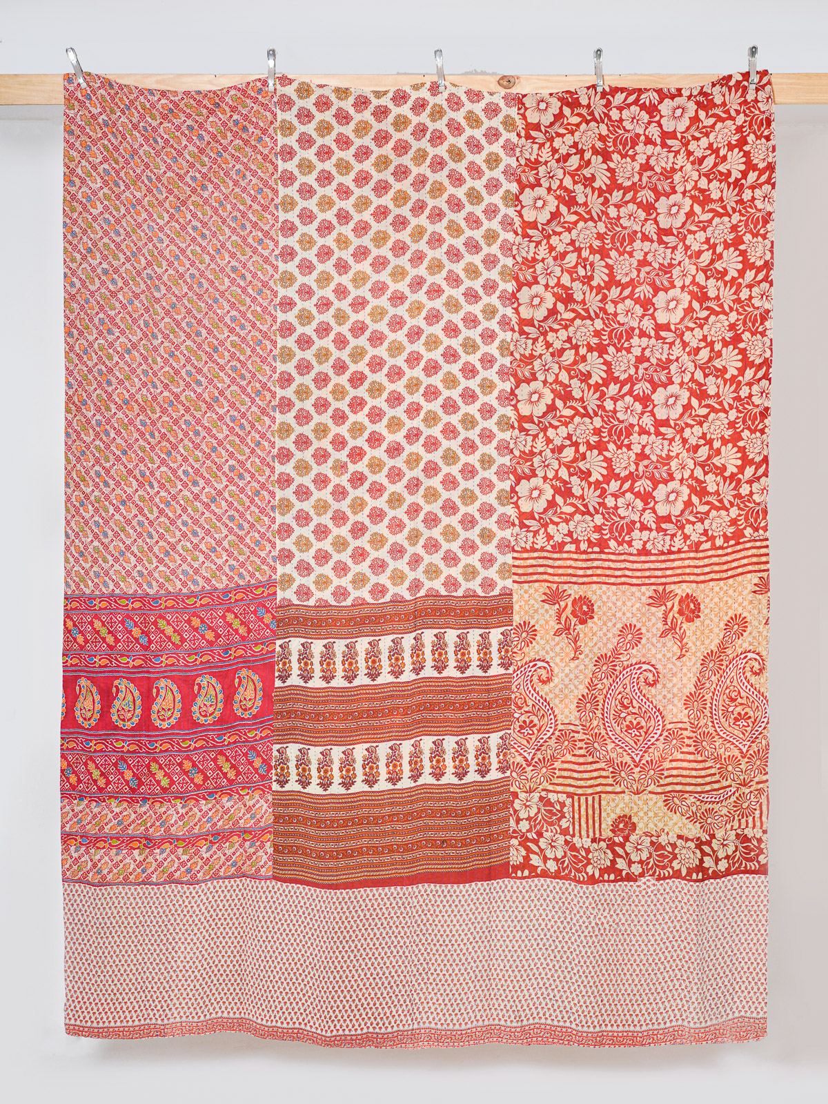 Coral Rose Garden King Kantha Quilt