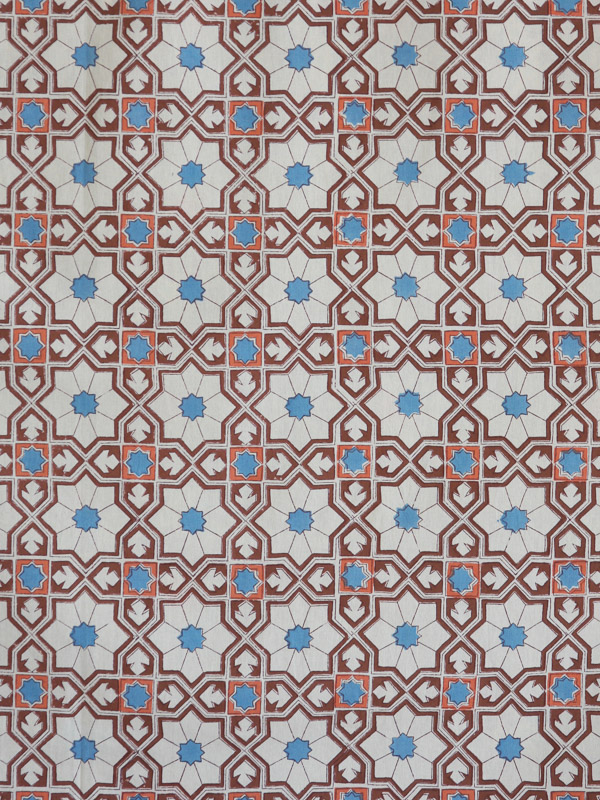 Mosaique Bleue (CP) ~ Blue and Orange Fabric With Moroccan Print