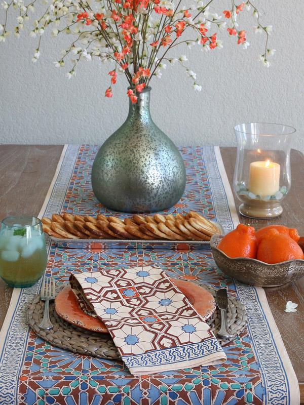 Mosaique Bleue ~  Moroccan Tile Print Rich Cream Dinner Napkin