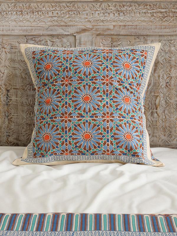 100% Cotton Sateen 26in x 26in Knife-Edge Sham Roostery Pillow Sham Emerald Turquoise White Texture Flowers Marrakesh Moroccan Print